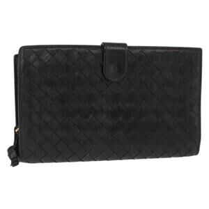 BOTTEGA VENETA INTRECCIATO Long Wallet Leather Black Auth bs31595